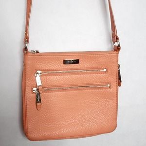 Cole Haan Shelia Village Crossbody Bag Peach / Orange Pebble Leather Pur…